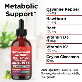 Vue arrière du flacon de complément liquide Cayenne 4oz