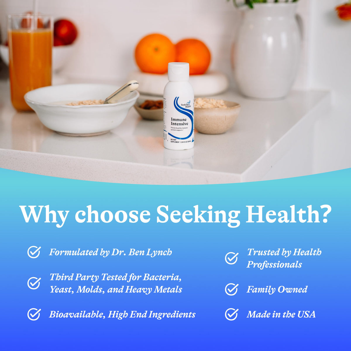 Vue arrière du flacon de complément liquide Seeking Health 90ml