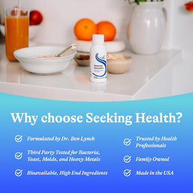 Vue arrière du flacon de complément liquide Seeking Health 90ml