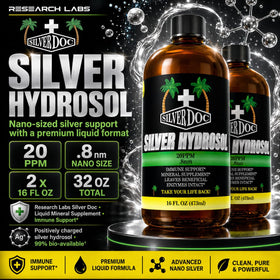 Vue arrière du flacon de complément minéral hydrosol d'argent colloïdal 32 oz