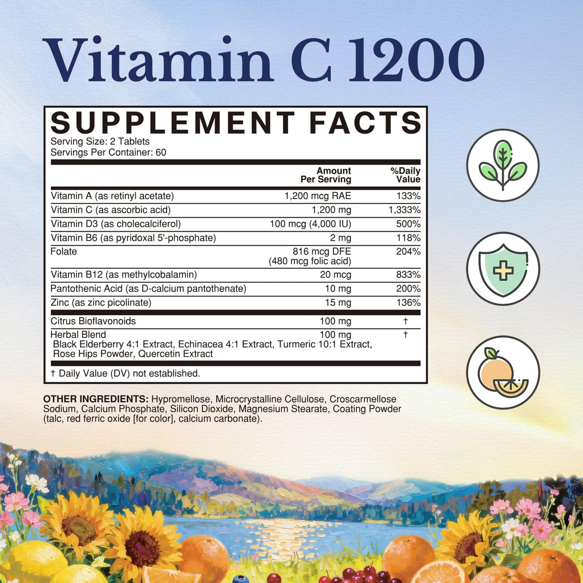 Vue arrière du flacon de Complexe de Vitamine C Vitalitown