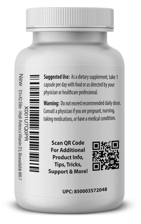Vue arrière du flacon de D3 + K2 Elite de Pro Formulations MD
