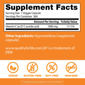 Vue arrière du flacon de Doctor's BEST Vitamine C 1000 mg