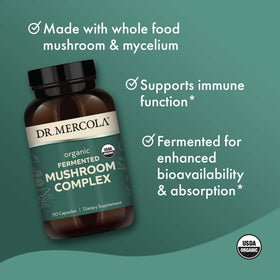 Vue arrière du flacon de Dr. Mercola Complexe de Champignons Fermentés Bio