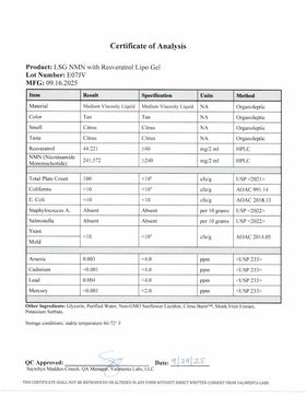 Vue arrière du flacon de Gel LIPO NMN 150 mL