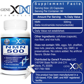 Vue arrière du flacon de Genex Formulas NMN 500mg