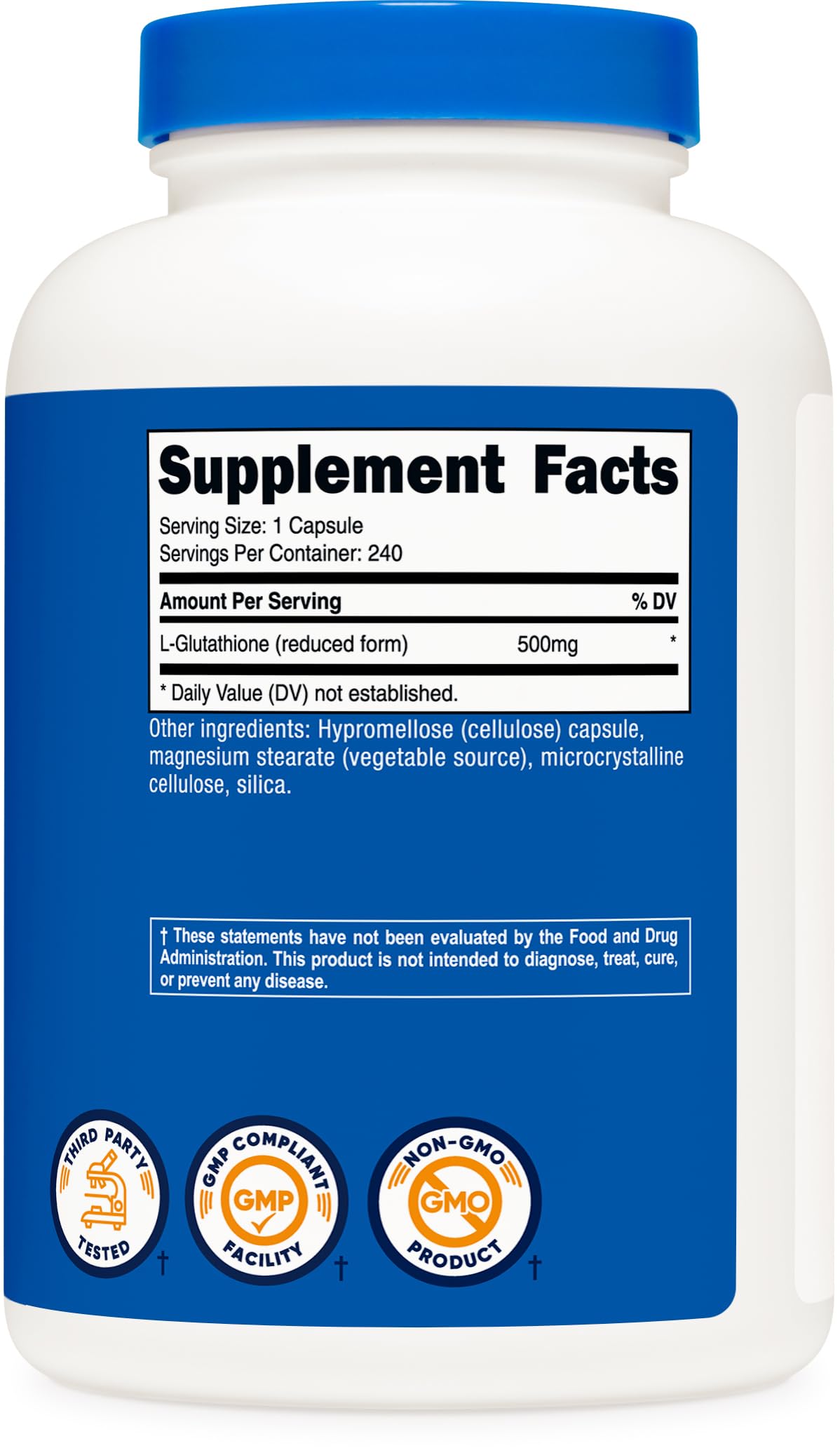 Vue arrière du flacon de Glutathion Nutricost
