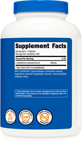 Vue arrière du flacon de Glutathion Nutricost