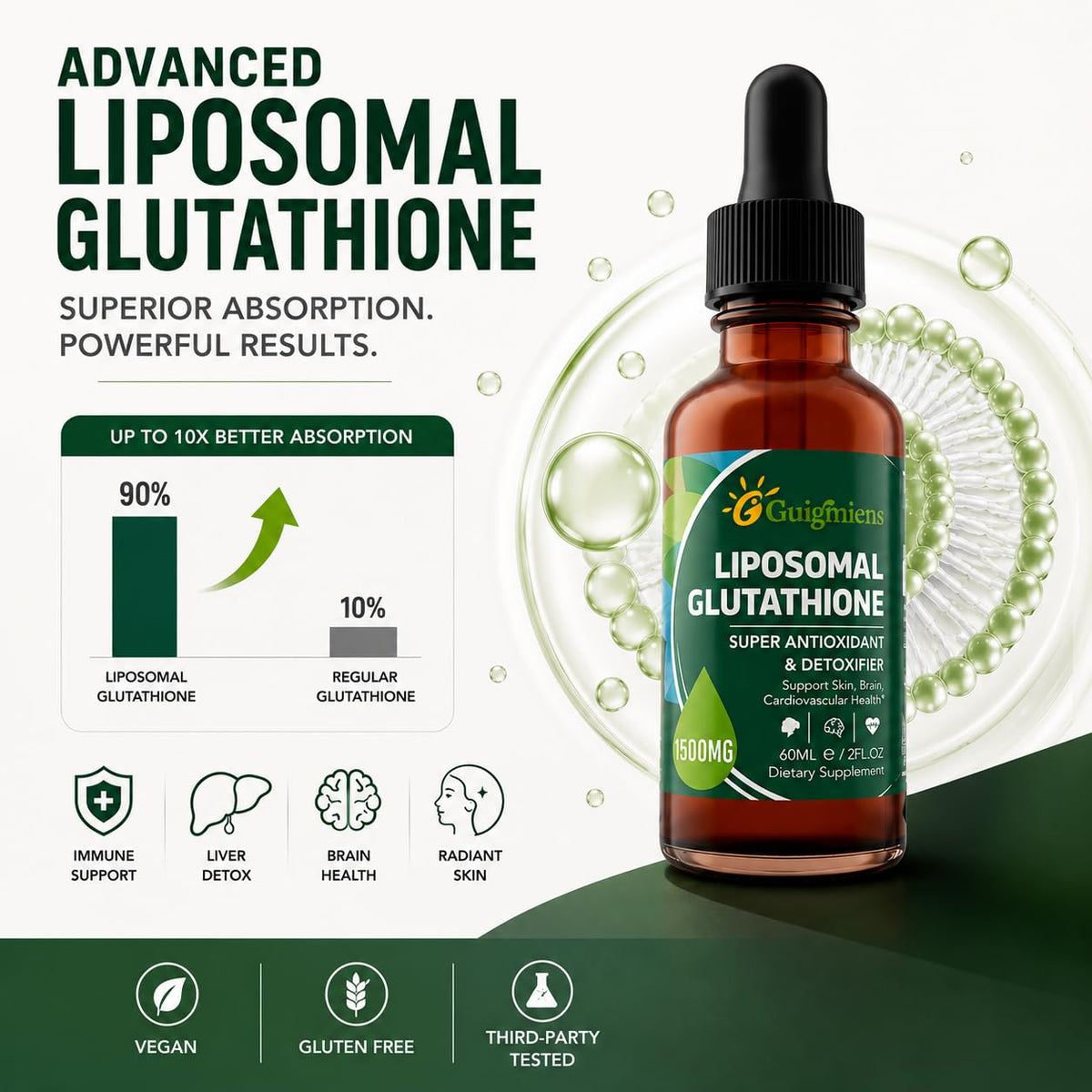 Vue arrière du flacon de Glutathione Liposomal Guigmiens