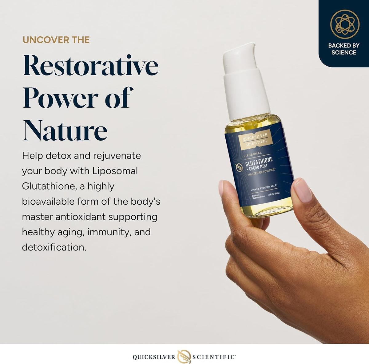 Vue arrière du flacon de Glutathione Liposomal Quicksilver Scientific 50 ml
