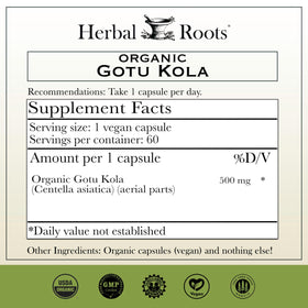 Vue arrière du flacon de Gotu Kola Herbal Roots