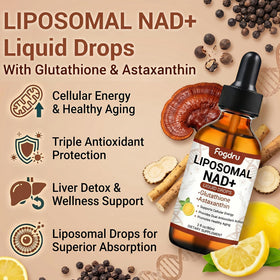 Vue arrière du flacon de gouttes liposomales NAD+ Fogdru