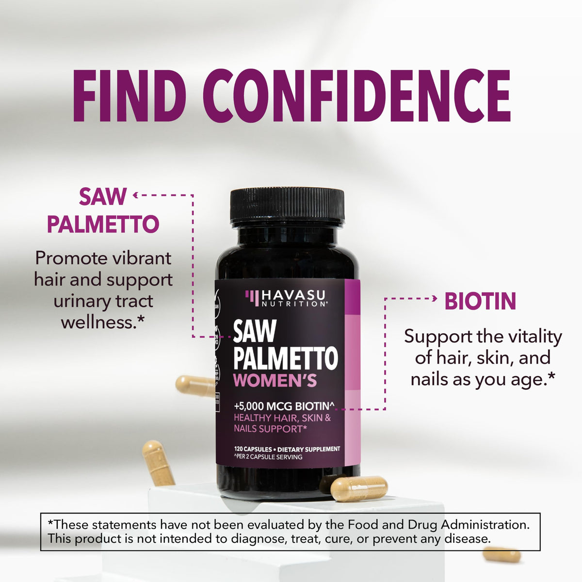 Vue arrière du flacon de HAVASU NUTRITION Saw Palmetto Femme