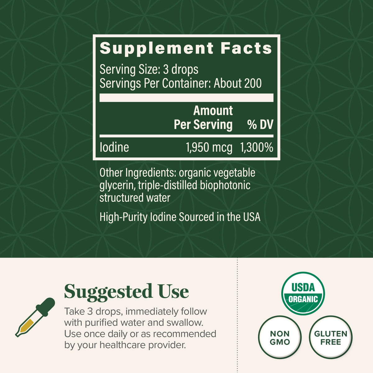 Vue arrière du flacon de, informations nutritionnelles