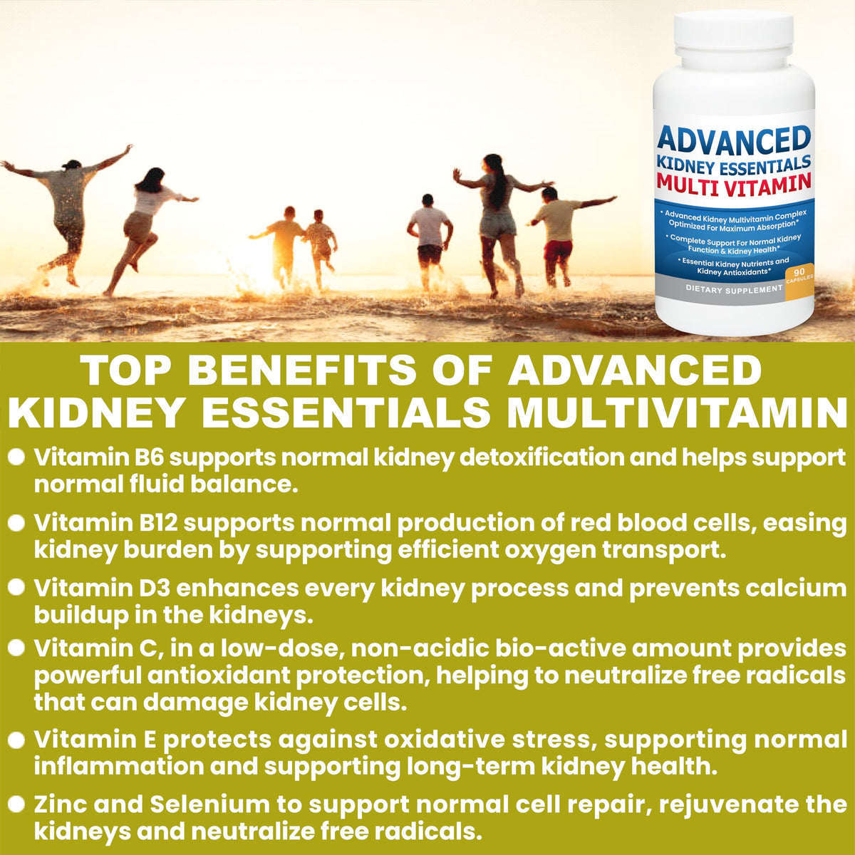Vue arrière du flacon de Kidney Restore Advanced Kidney Essentials Multivitamin