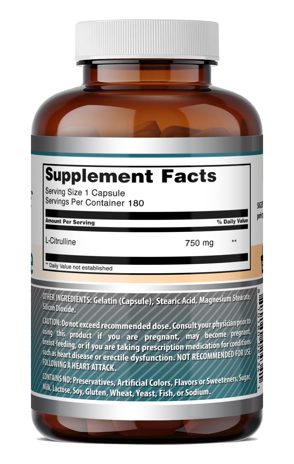 Vue arrière du flacon de L-Citrulline Amazing Nutrition