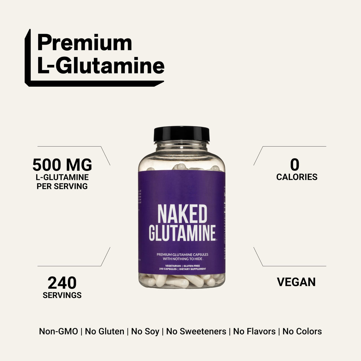 Vue arrière du flacon de L-Glutamine NAKED avec informations nutritionnelles