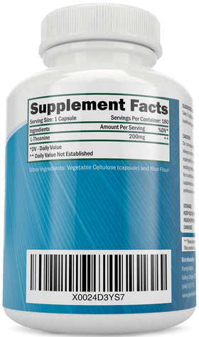 Vue arrière du flacon de L-Theanine 200mg Purely Holistic