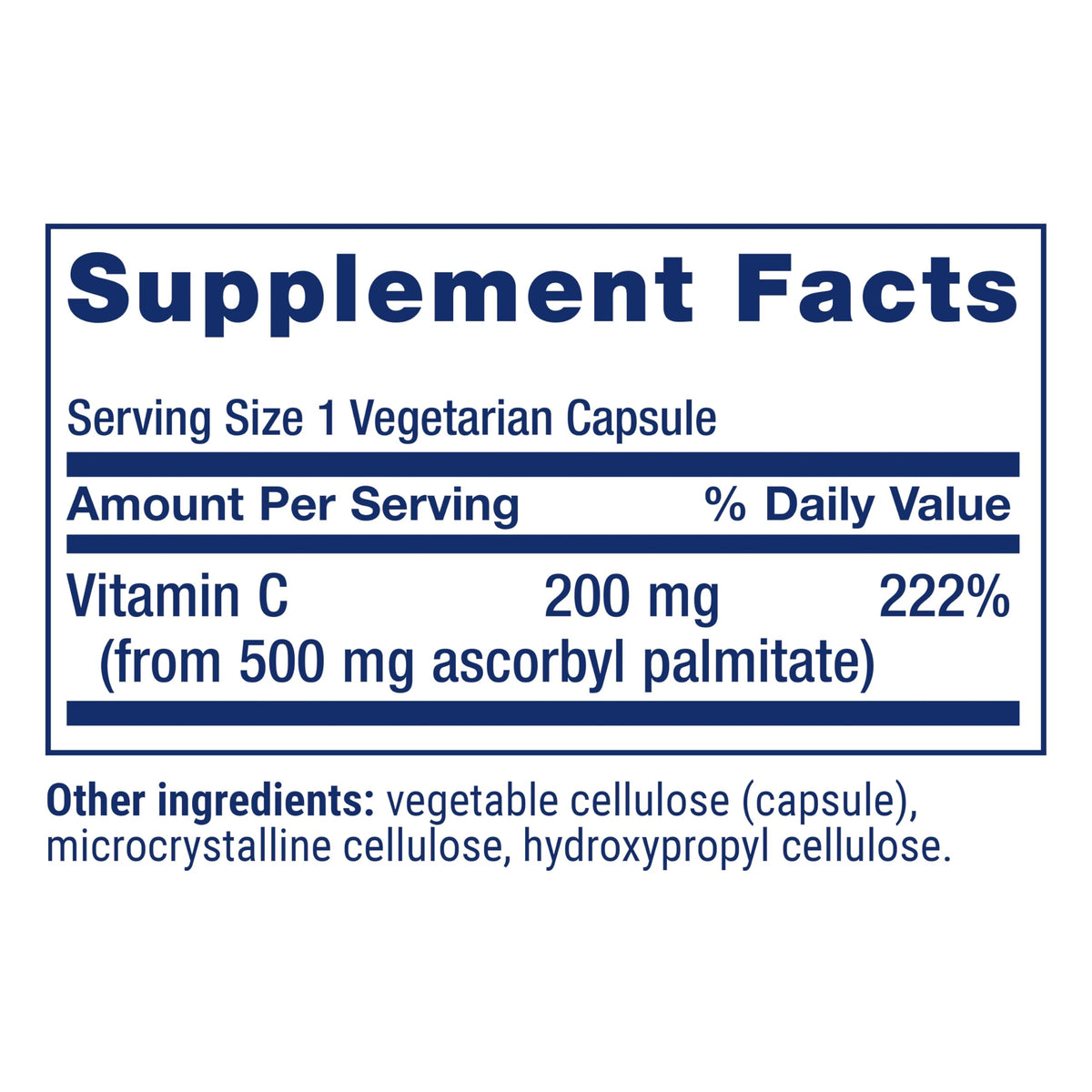 Vue arrière du flacon de Life Extension Ascorbyl Palmitate 500mg