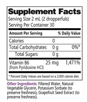Vue arrière du flacon de Life Solutions B6 liquide 25 mg
