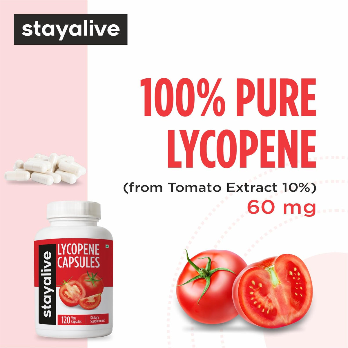 Vue arrière du flacon de lycopène STAYALIVE