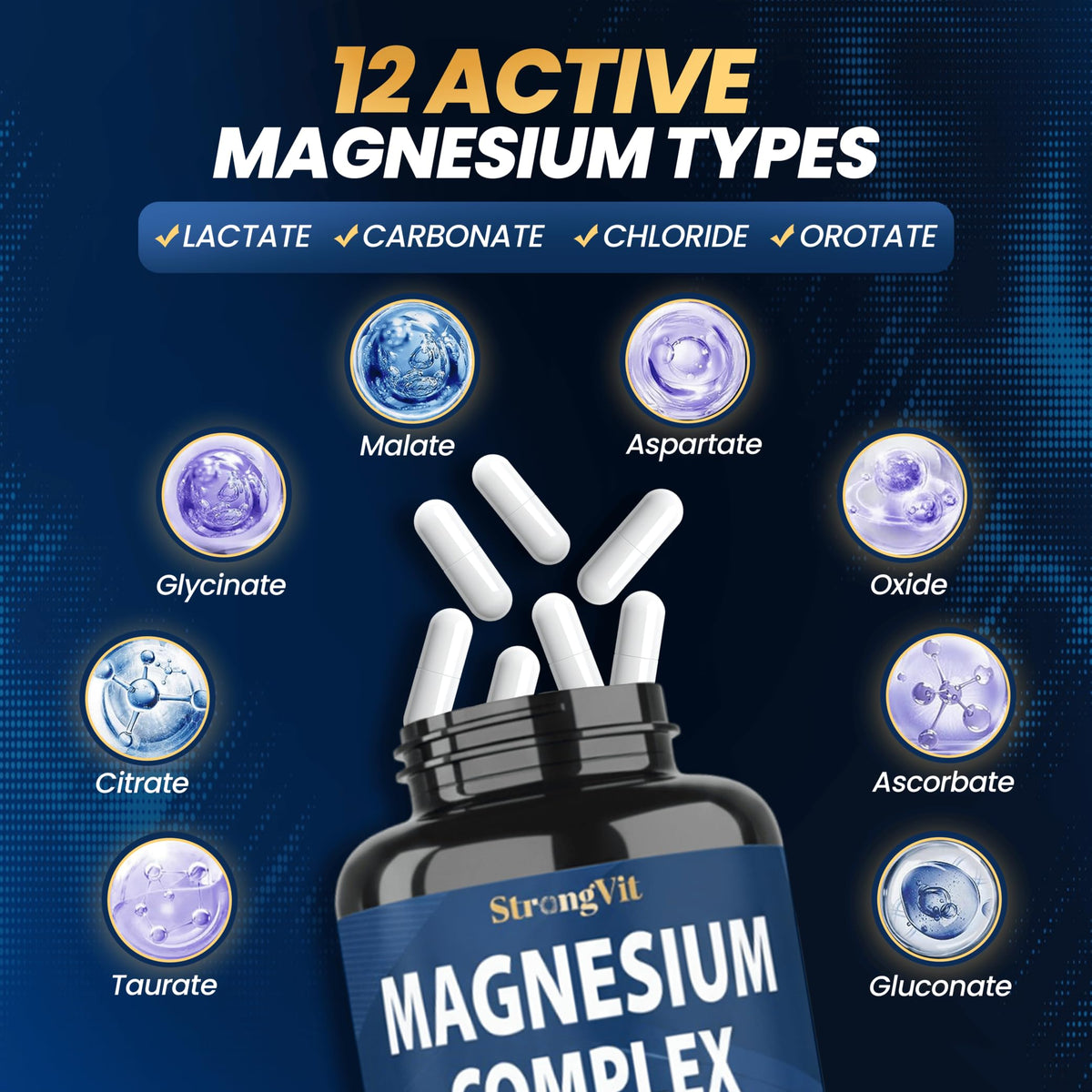 Vue arrière du Flacon de Magnésium 1000mg StrongVit