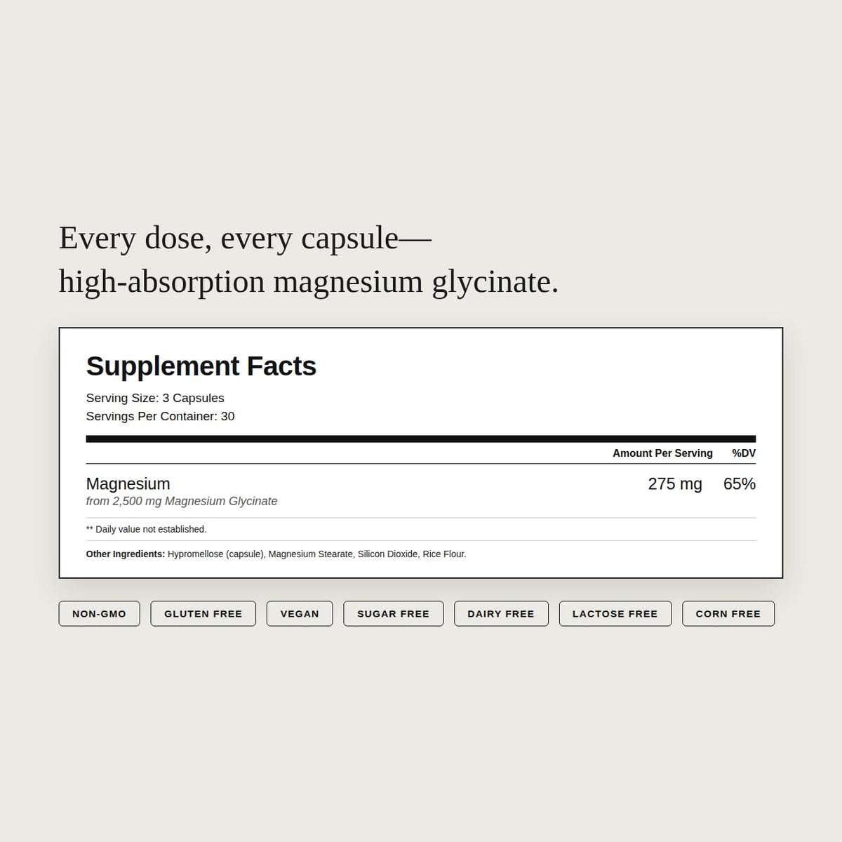 Vue arrière du flacon de magnésium glycinate Dear Apothecary