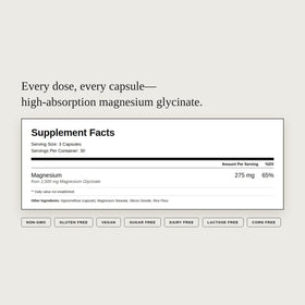 Vue arrière du flacon de magnésium glycinate Dear Apothecary