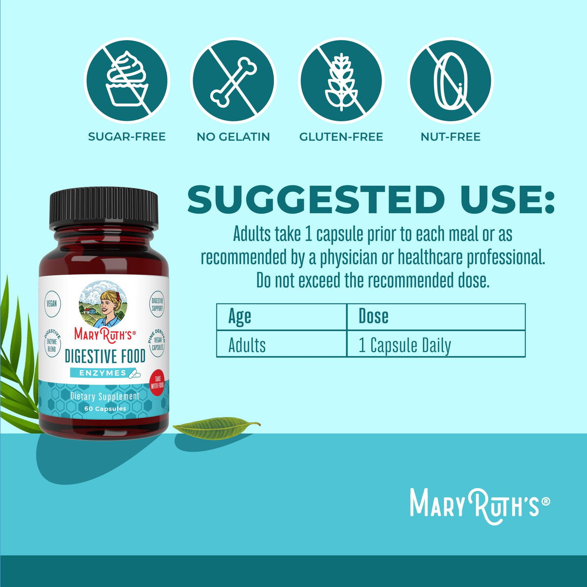 Vue arrière du flacon de MARYRUTH'S Enzymes Alimentaires daily