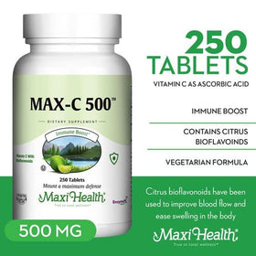 Vue arrière du flacon de Maxi Health Max-C 500