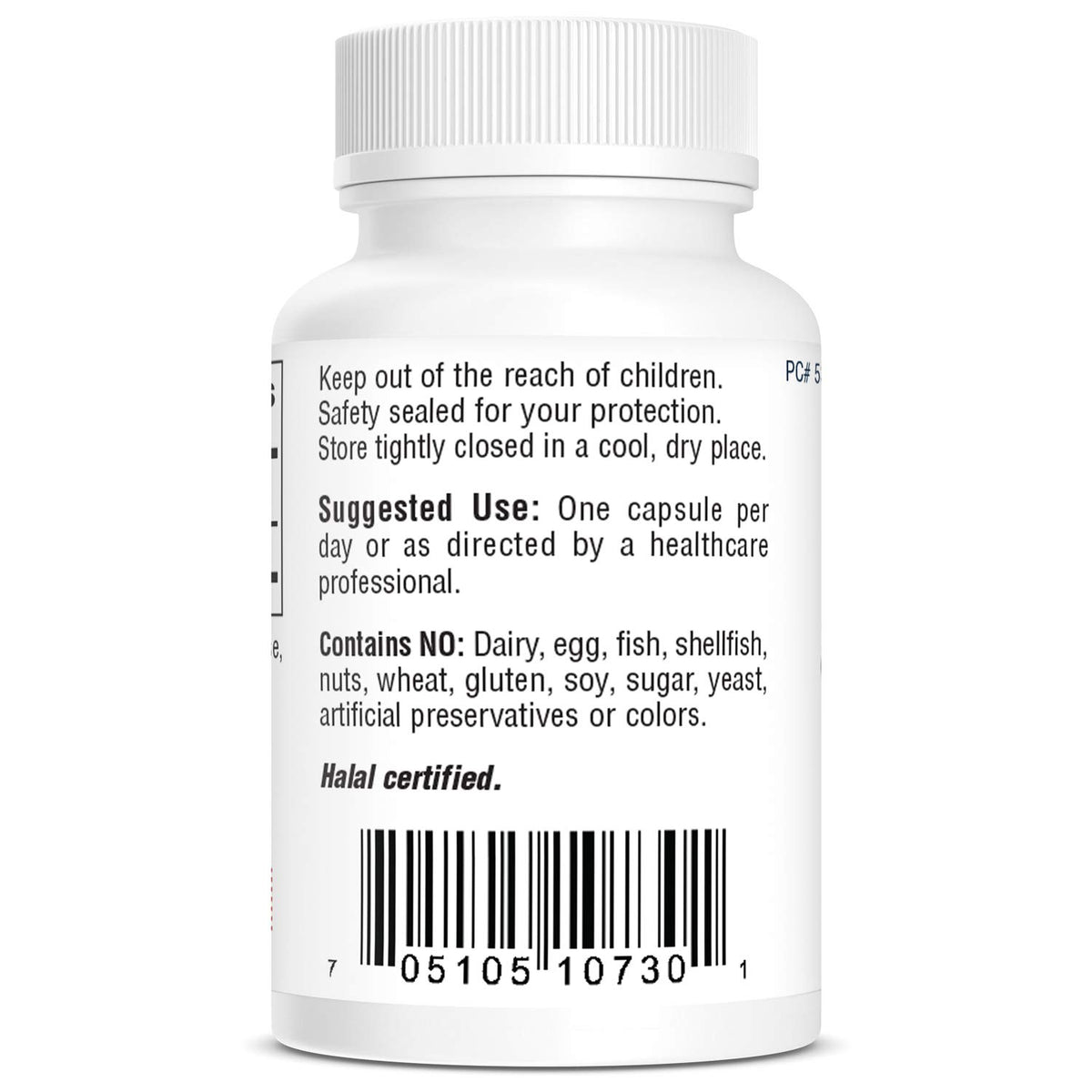 Vue arrière du flacon de mélatonine Bio-Tech Pharmacal 1 mg