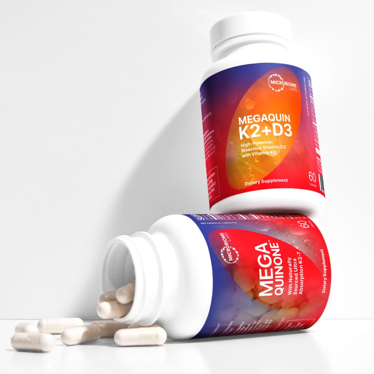 Vue arrière du flacon de Microbiome Labs MegaQuin D3 + K2