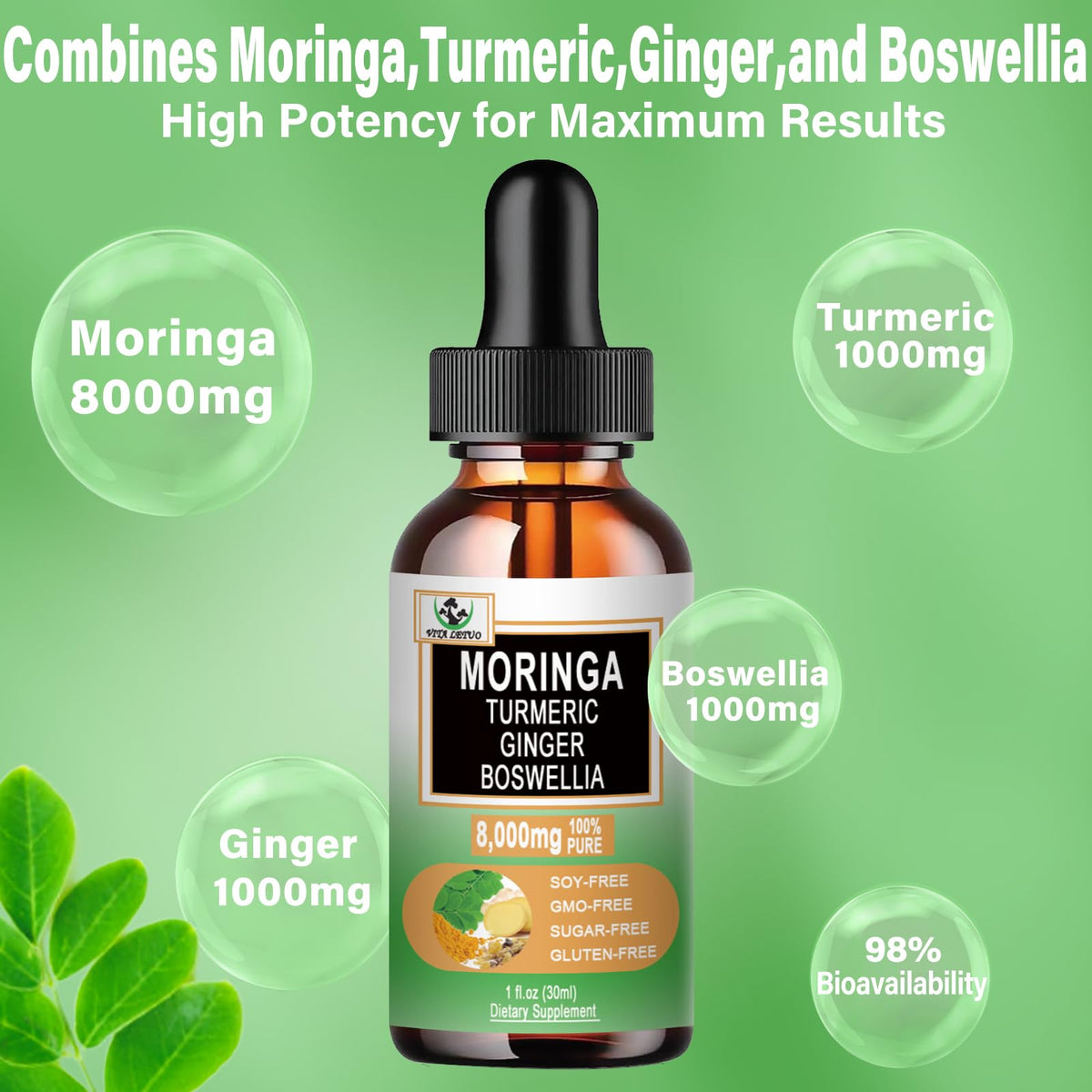 Vue arrière du flacon de Moringa Vita letuo