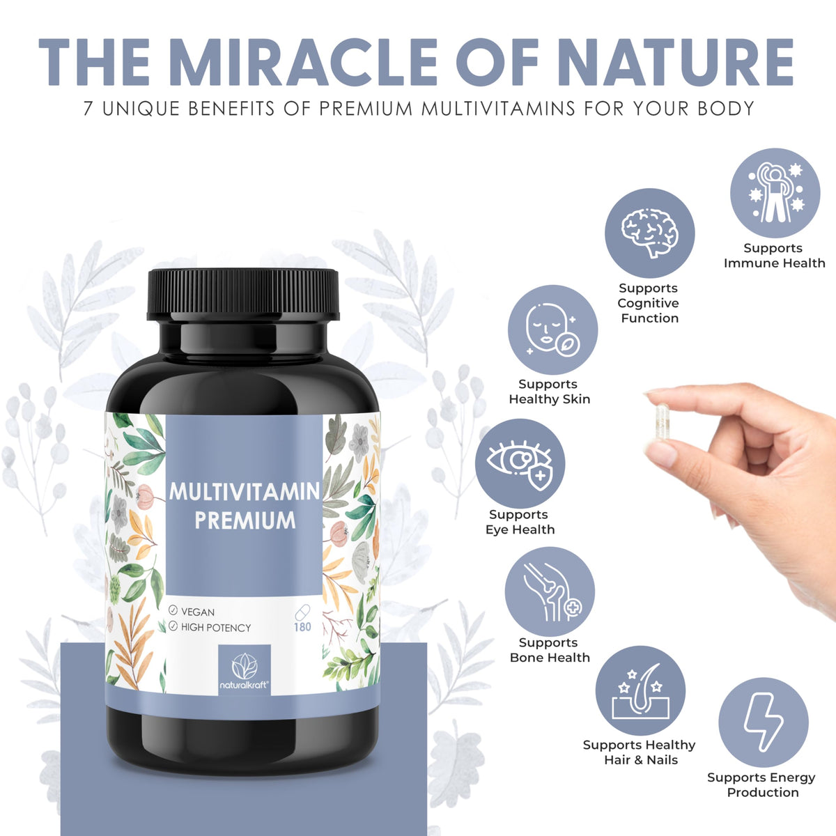 Vue arrière du flacon de multivitamine naturalkraft A–Z
