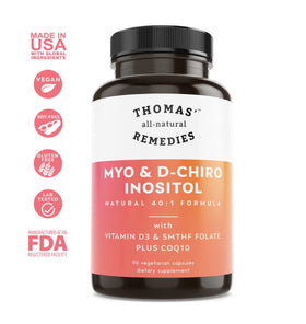 Vue arrière du flacon de Myo Inositol et D-Chiro Inositol
