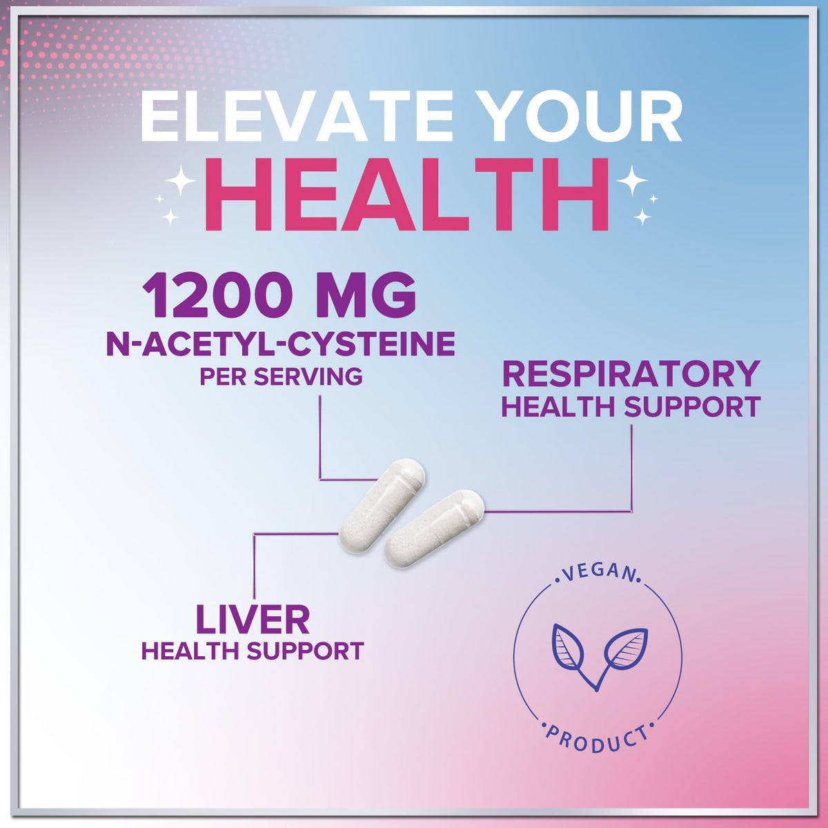 Vue arrière du flacon de NAC 1200 mg de Hello Lovely!