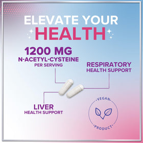 Vue arrière du flacon de NAC 1200 mg de Hello Lovely!