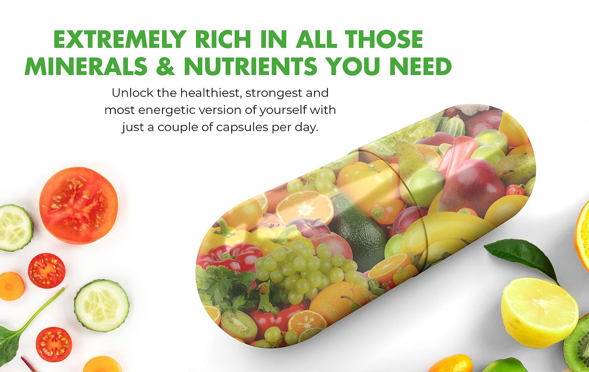 Vue arrière du flacon de Nature's Core Complément Alimentaire Fruits et Légumes