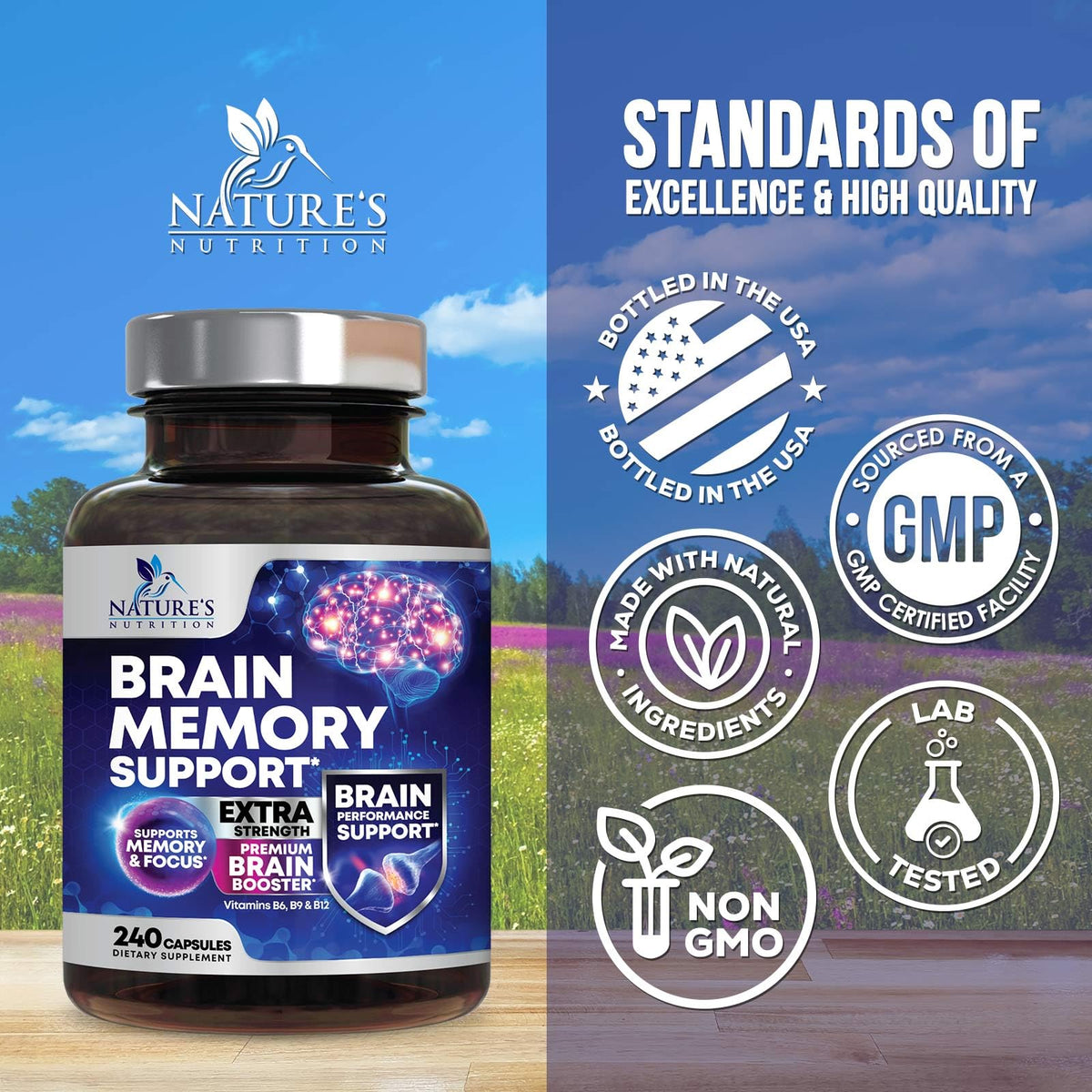 Vue arrière du flacon de Nature's Nutrition Mémoire