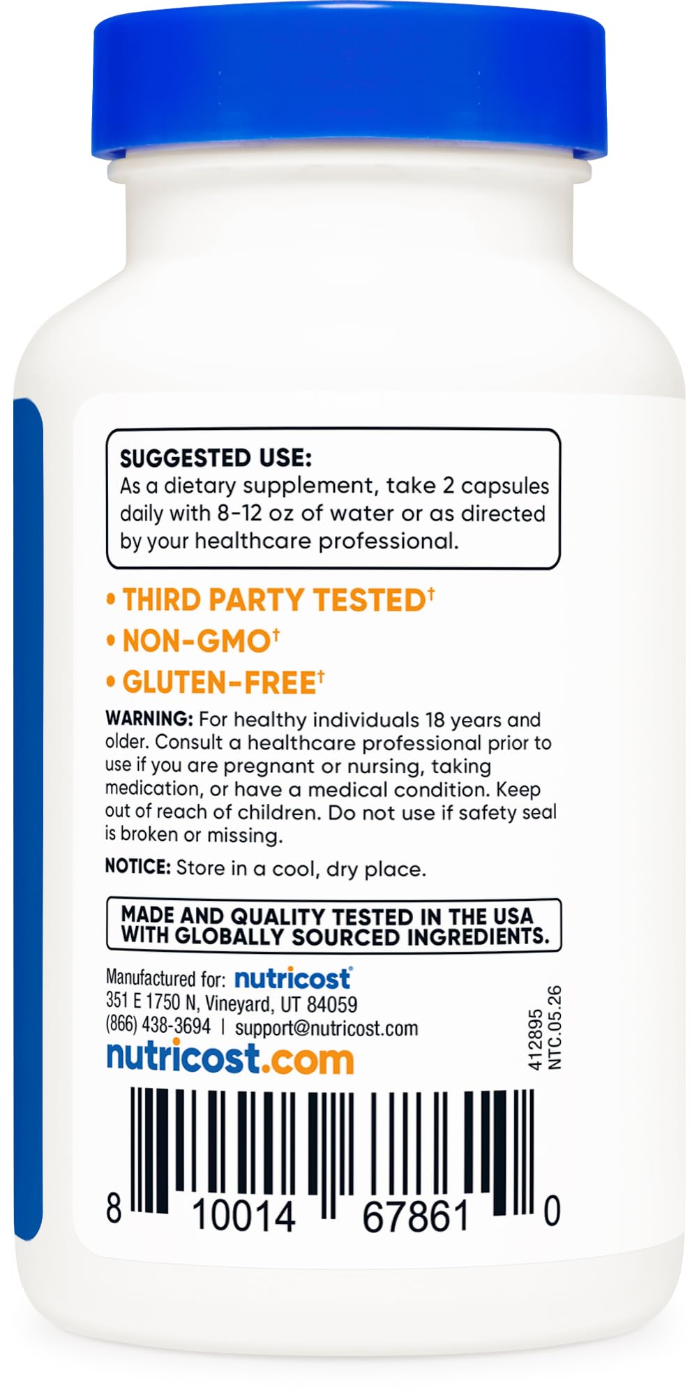 Vue arrière du flacon de Nutricost Tongkat Ali 1 000mg