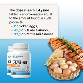 Vue arrière du flacon de P Puregen Labs L-Lysine 1000 MG