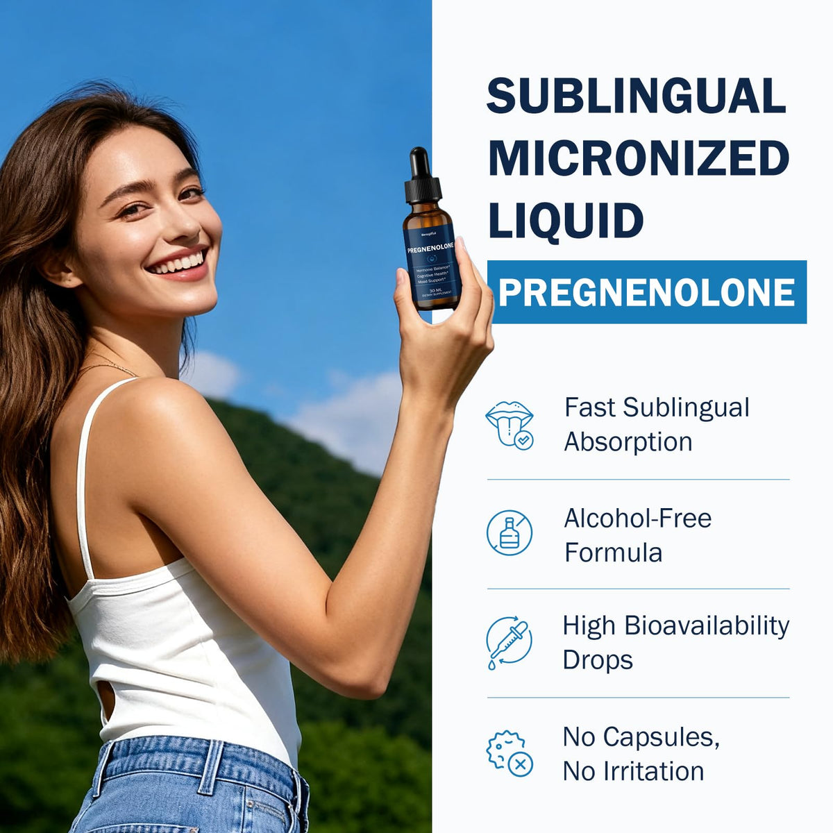 Vue arrière du flacon de pregnenolone Besgiful