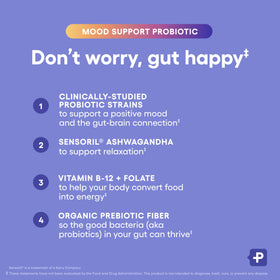 Vue arrière du flacon de probiotique de soutien de l'humeur Physician's CHOICE