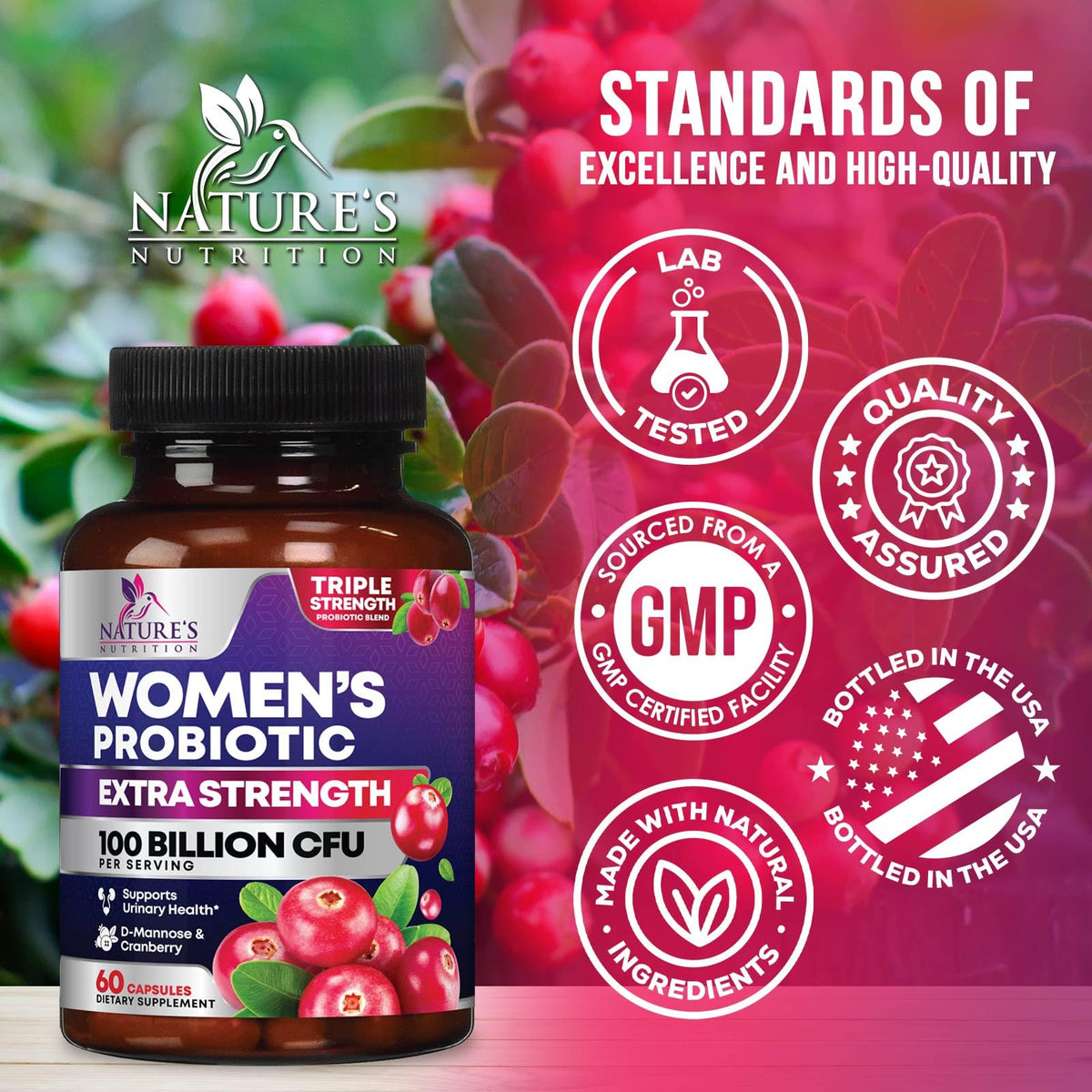 Vue arrière du flacon de Probiotiques Femmes Nature's Nutrition
