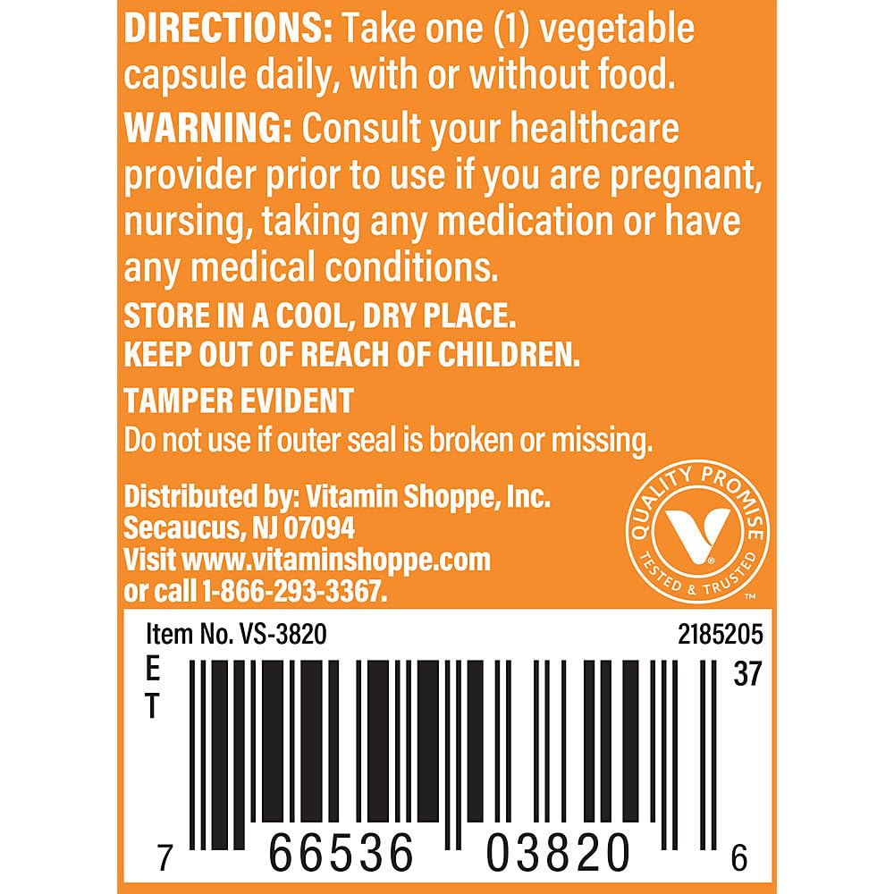 Vue arrière du flacon de probiotiques The Vitamin Shoppe avec informations nutritionnelles