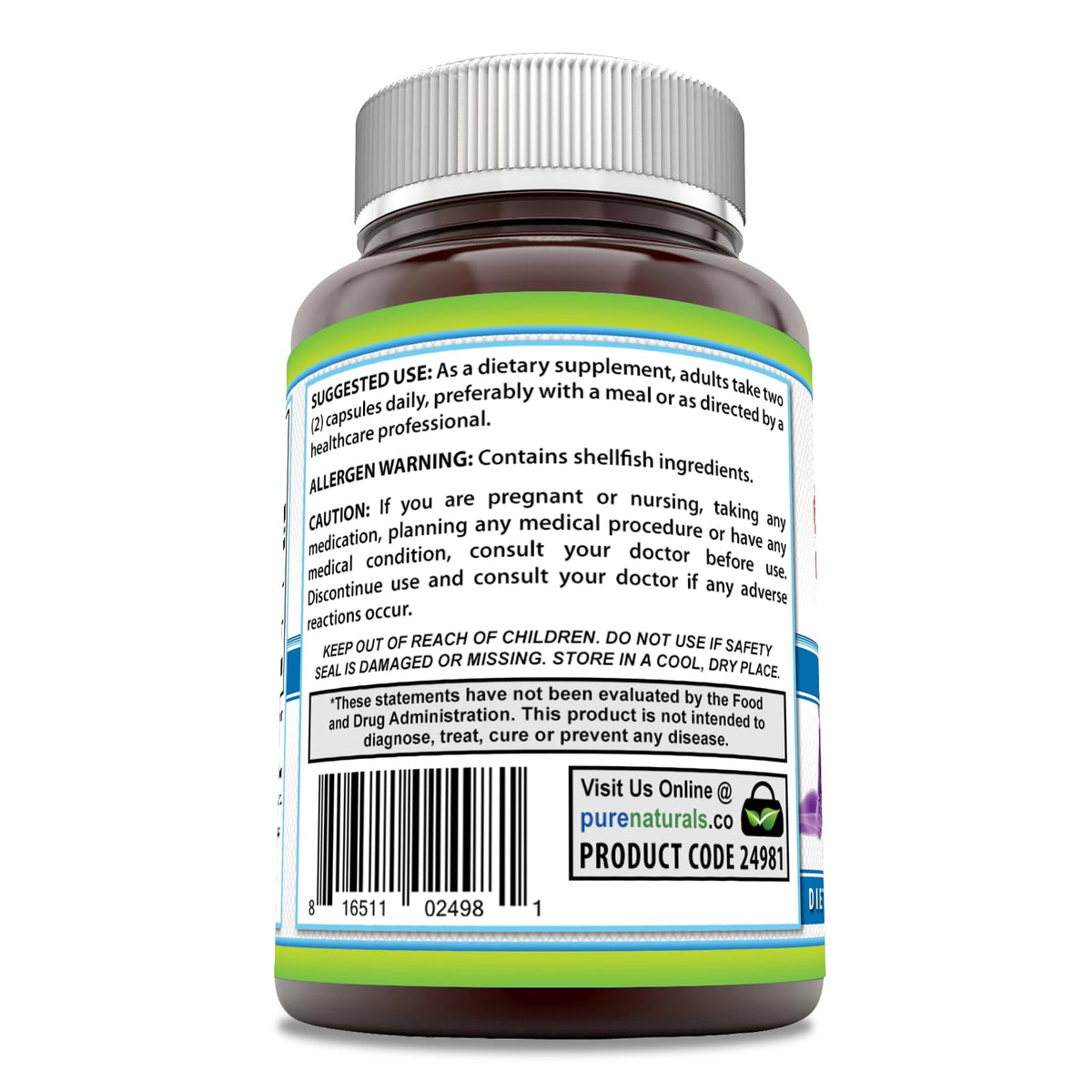 Vue arrière du flacon de Pure Naturals Glucosamine Chondroitine MSM