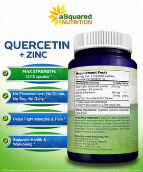 Vue arrière du flacon de Quercétine avec Zinc aSquared Nutrition