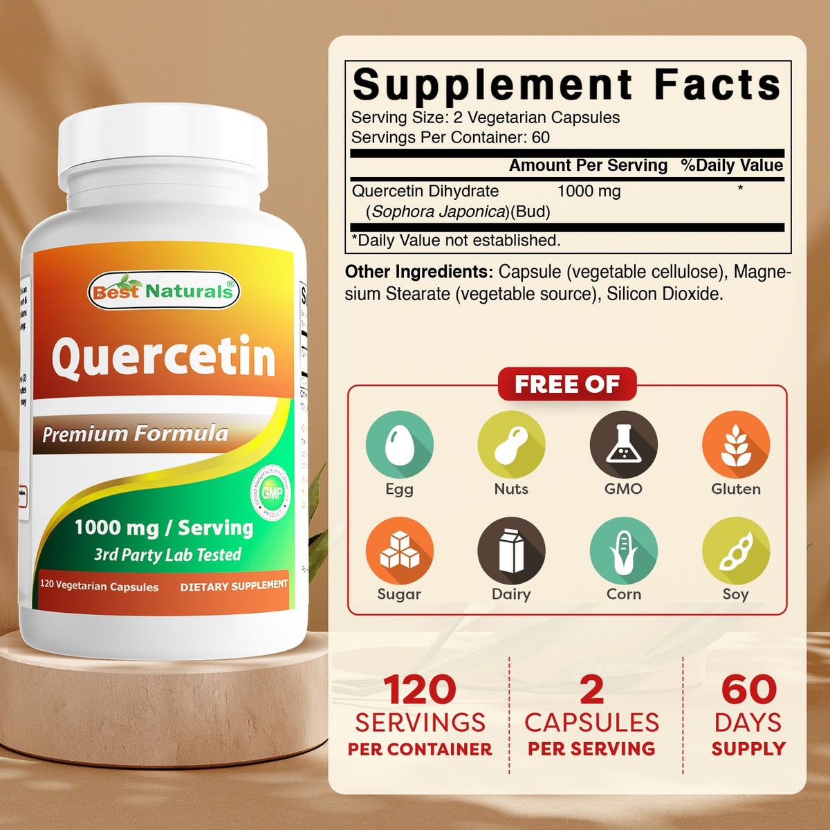Vue arrière du flacon de Quercetine Best Naturals