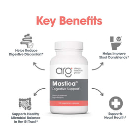Vue arrière du flacon de résine mastic Chios Allergy Research Group