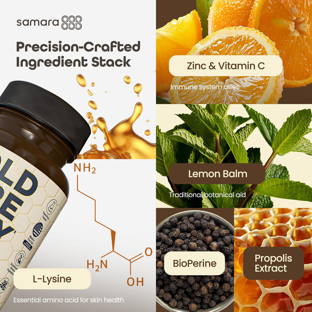 Vue arrière du flacon de Samara 888 L-Lysine